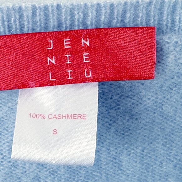 Jennie Liu Cashmere Crystal Blue Cardigan Sweater Size SMALL Msrp $159 - Picture 3 of 7